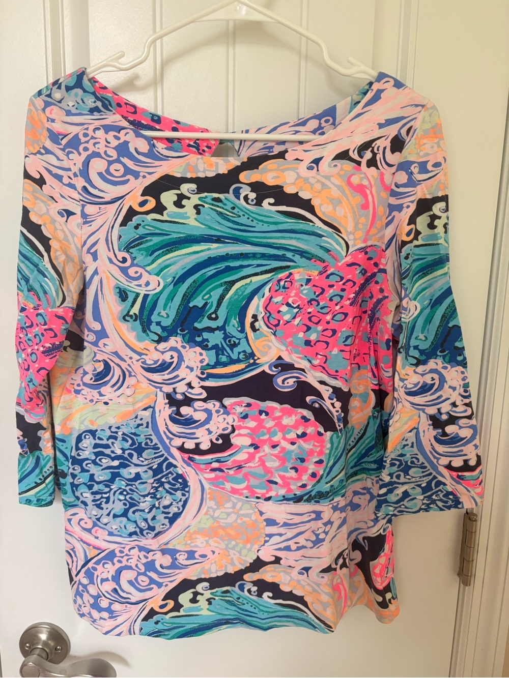 Lilly Pulitzer Wave-Print Boatneck Sophie Blouse in “all that she wants”
